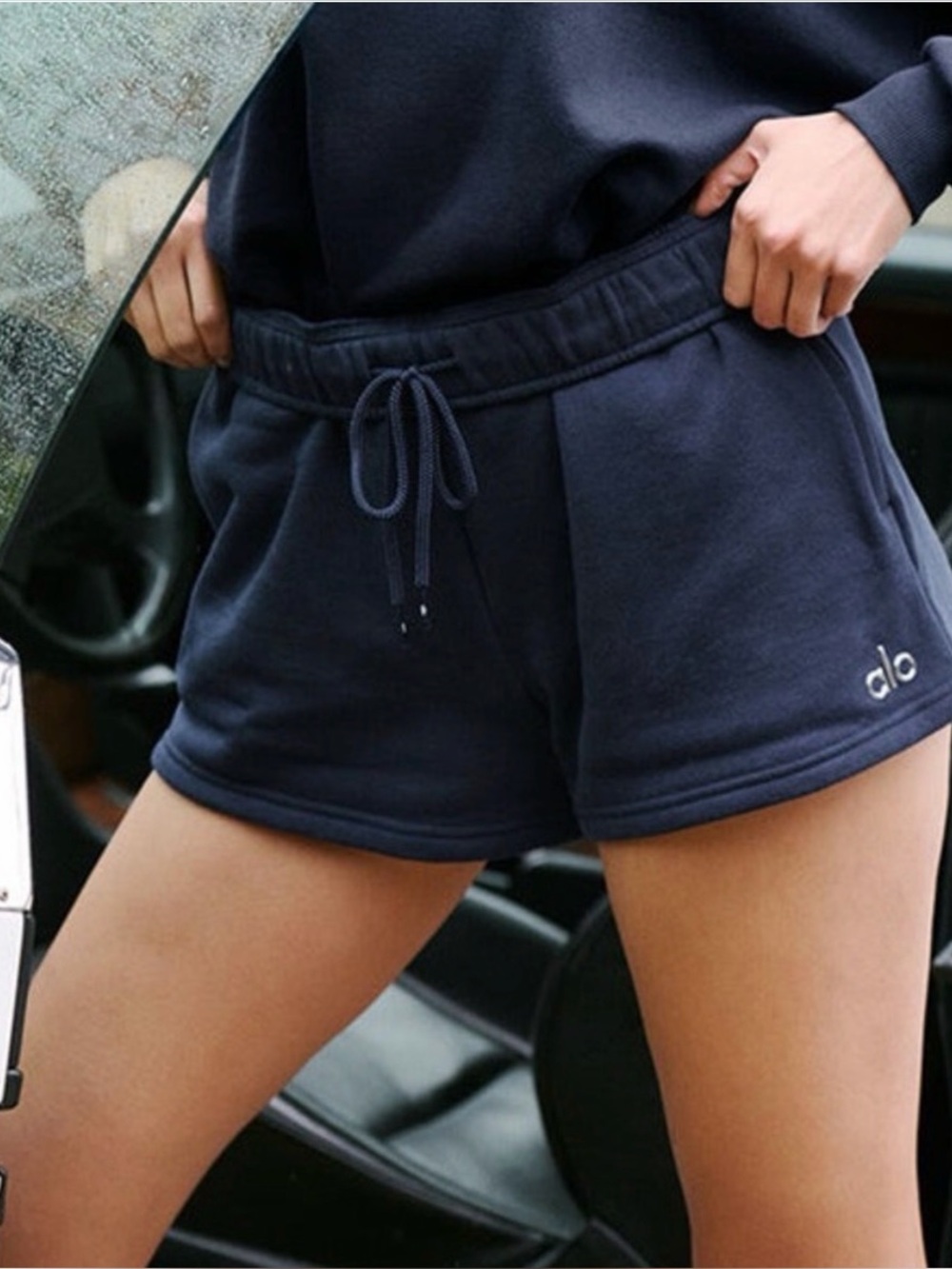 ALO Yoga Navy Terry Drawstring Athletic Shorts